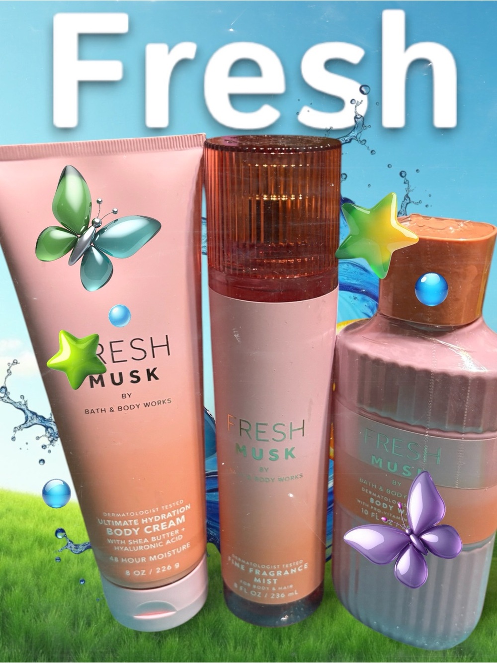 Bath & Body Works Fresh Musk Lotion, Mist & Body Wash Trio in Pink and Peach - Picture 3 of 4